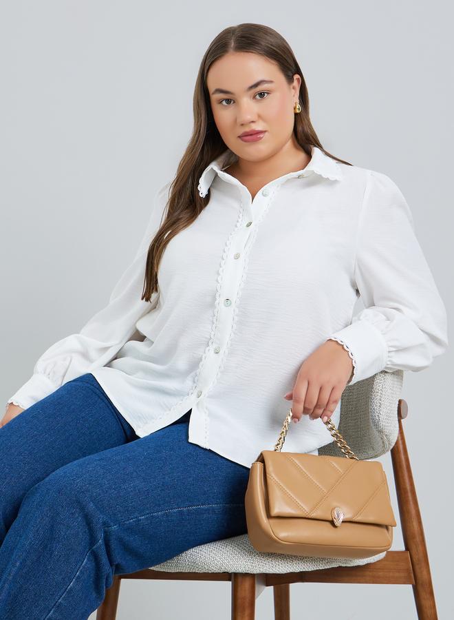 ستايلي بلوزة بتفاصيل دانتيل مقاس كبير - Image 5